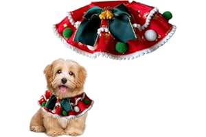 COSIESNEST Collier de Noël pour Animaux, Bavoirs de Noël pour Chiots avec Colorés Pom-pons et Nœud Papillon, Accessoires de Costume pour Chiens et Chats, Articles pour Fête du Nouvel an (Rouge, M)