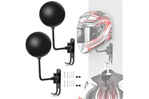 CJBIN Helmet Stand, 2 Pieces 180°Rotation Helmet Holder, Helmet Wall Mount Motorcycle Accessories with 2 Hooks, Strong Helmet Rack Hanger for Baseball Rugby Helmets, Hats, Coats, Wigs, Clips