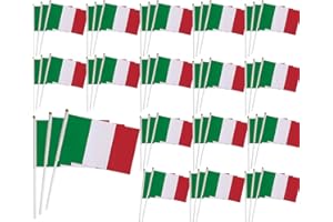 BigTree 50 Bandiere Italiane a Manovella, 21.5x14 Cm, Verde, Bianco, Rosso, Per Feste, Parate, Giochi di Calcio, Decorazioni per Bar