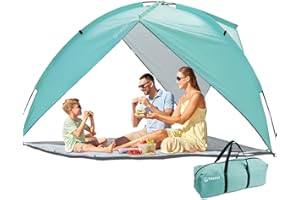 Tienda Playa con UV UPF50+, Tilenvi Carpa Playa para 3-4 Personas, Refugio Playa Plegable Bolsa Compacta, Tienda Campaña Familiar Carpa Plegable para Playas, Parques,Campaña,2024