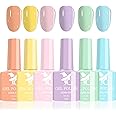 Khazna Pastel Gel Nail Polish, 6 Colors Light Colors Spring Summer Pastel Gel Polish, Pink Blue Orange Purple Yellow Green Nail Varnish Set Macaron Candy Series, Soak-Off UV LED DIY Nail Art
