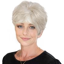 Perruque Femme Grise, Cheveux Lisses Synthétiques Ref EDITH 51 - Moyenne, Raie Libre, Effet Naturel