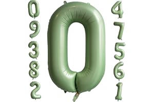 OUSUGA Ballon Numéro 0 Vert Sauge, 40 Pouces Ballons Numérotés en Feuille d'hélium Ballon d'âge d'anniversaire Ballons Vert Olive Pour Garçons Filles Anniversaire Graduation Décorations de fête à Thème Forêt