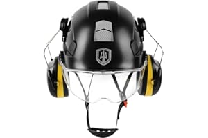 GREEN DEVIL Casco de Trabajo con Visera Transparente y protección auditiva Orejeras ABS Ajustable Casco de Seguridad ventilado con Casco Industrial EN 397