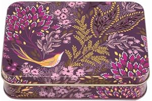 Elite Gift Boxes Sara Miller New Havali Small Rectangular Tin Purple Leaves and Birds 141 x 101 x 32mm