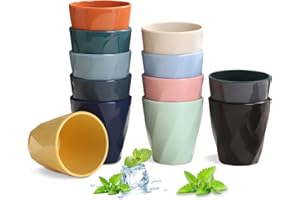 Mulaibdin 12 Stück Plastikbecher Mehrweg, Trinkbecher Kinder Plastik BPA Frei, Unbreakable Camping Tasse, Bunt Partybecher Hartplastik, Kunststoffbecher Set 270ml für Kaffee,Milch,Getränke