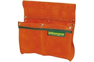 LEBORGNE - Double Poche Croûte de Cuir - Pochette à Clous/Ceinture - Pour Charpentiers, Bâtisseurs de Maisons Ossature Bois, Maçons - Multipoches - Ergonomique et Robuste