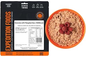 EXPEDITION FOODS EXPEDITIONFOODS.COM EXPEDITION FOODS Granola with Raspberries (Double Serving / 1000KCAL) | Freeze-Dried Camping & Hiking Food