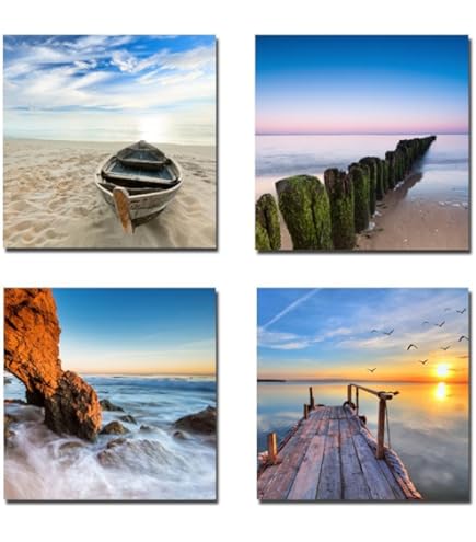Wieco Art 3 Panels Blue Beach Sunrise White Wave Pictures On Canvas Wall Art Modern Stretched Seascape Canvas Prints Seaview Artwork For Home Office Decorations - View #8