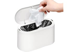 QEEYON Mini Cestino da Scrivania, Cestino da Tavolo con Pop-up, Cestino Scrivania con Coperchio Pattumiera da Scrivania Portatile per Cucina Bagno Ufficio Auto Inodore