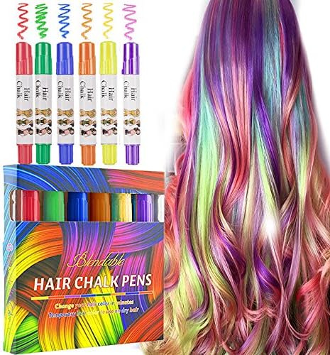 Hair Chalk, Sporteed Colorful Hair Chalk Pens, Non-Toxic Temporary Portable Hair Coloring Chalk, Great Costume Birthday Gifts for Girls - 6 Colors
