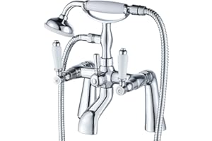 Traditional Bathtub Mixer Tap,Luckyhome Victorian Bath Shower Mixer Tap with Hand Held Shower Head Solid Brass Chrome Finish Filler Bath Tap