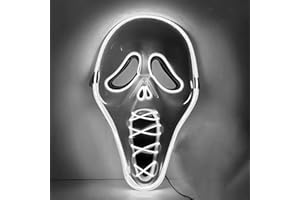 DONGZQAN Scream LED Mask With Multiple Light Modes, Ghostface Halloween Costume for Men, Adults, Kids, Boys - Anonymous Neon Mask Gift