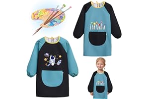COXZD DONGSZQ Delantal Infantil Pintura, Ajustable, Niños Delantal con Bolsillo, Para Artes y Manualidades, Pintura, Cocina, Niños Niñas 6-10 Años (heilv)