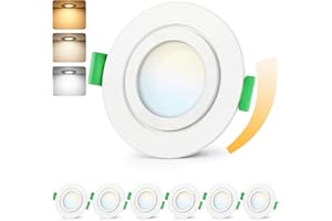 ‎GEYOULUX GeyouLux LED Einbaustrahler 230V Dimmbar 65mm, 5W IP65 Deckenspots, Einbauleuchten, 2700K Warmweiß 4000K Neutralweiß 6000K Kaltweiß Ultra Flach Einbauspots, 3CCT Spots für Badezimmer 6er Set Weiß