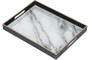 YMAHIZAX Serving Tray, Marble Plastic Food Trays for Eating on Lap Decor Coffee Tray with Handles Rectangular Non-slip Candle Plate, 40x30x4 cm Large Drinks Platter for Kitchen/Living Room/Bedroom/Party