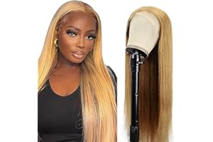 Lakaisa Straight Human Hair Wig 4X1 Lace #27 Blonde Glueless Wear and Go Parrucca Capelli Veri Pre Bleached Knots Pre Plucked with Baby Hair Minimal Smell Minimal Tangle for Woman 12 Pollici