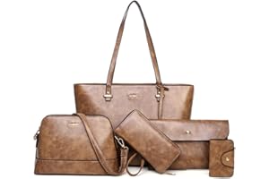AlwaySky Handbag Set for Women 5 Pack Tote Purse Handbags Set PU Leather Satchel Bag