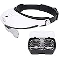 Head Mounted Magnifier Hands Free Magnifying Glass with LED Light Illuminated Magnifier Headband Magnifier for Reading, Watch Repair, Jewelry, 1X to 3.5X Zoom with 6 Detachable Lenses