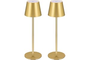 Zoeger - 2 lampade dimmerabili LED da tavolo senza fili, ricaricabili, luce calda 3000 K, lampada da tavolo per interni ed esterni, con USB-C, alluminio, impermeabilità IP54, colore oro