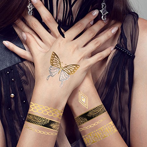 TAFLY Gold Butterfly Tattoos Bracelets DIY Body Art Flash Temporary Tattoos Stickers 6 Sheets