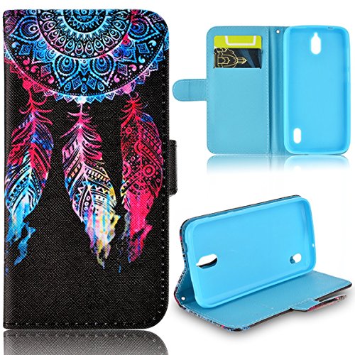 LazyBear 3 in 1 Zubehör set Einfache Gesicht Muster Druck PU Ledertasche Handy Schutzhülle für Huawei Ascend Y625 Hülle Etui Tasche Schutz Bumper Flip Case mit Flip Cover Buchstil Klapptasche in Lederoptik Karteneinschub und Magnetverschluß + Eingabestift Stylus Touch Pen + Anti Staub Schutz Stöpsel (Dream Catcher) - 2