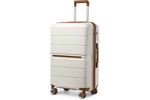 British Traveller Maleta de Viaje Grande con Material PP Maleta de Cabina Rígida Ligera con Cerradura TSA (76cm, Blanco)