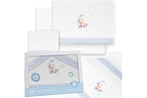 mibebestore - Juego de Sábanas para Minicuna 50x80 cm de Franela 100% Algodón | Sábanas de Invierno Cálidas y Suaves para Bebé | Set 3 Piezas (Bajera, Encimera y Almohada) | Oso Luna Azul