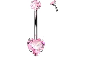 OUFER Body Piercing Titanium Belly Bars 14G Internally Navel Piercing Jewellery Heart CZ Belly Piercing Navel Bars 10/12/14/16mm Belly Button Bars Ring Piercing per ombelico