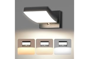 GeyouLux 24W 3CCT LED Applique Esterno/Interno con Sensore di Movimento, Lampade da Parete Orientabile IP65 Applique da Parete in Alluminio per Giardini Ingresso Terrazza, 192 LED, 3500LM, Nero