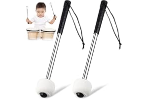 Vaguelly 2 Stücke Marschtrommel Schlägel Trommelstöcke Percussion Drumsticks mit Filzkopf Edelstahl Griff Paukenschlägel für Bassdrum Schlagzeug Elektronisch