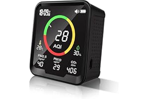 THERM LA MODE Multifunzione Misuratore Qualità Dell'aria Rileva PM 2.5, PM 10, CO2, AQI, Temperatura e Umidità, Misuratore di CO2 Per Interni NDIR Integrato e Sensore di Particelle Misuratore CO2