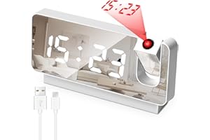 KINGOZOYI Sveglia da Comodino, Sveglia con Proiettore Soffitto Rotazionedi 180°, Sveglia Digitale con Temperatura, Luminosità Regolabile per Camera da Letto, Ufficio, Cucina - Bianco