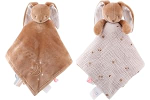 NOUKIE'S NOUKIE’S - Doudou réversible Jour et Nuit - Lapin Marron Moka - Matière Veloudoux® et Gaze de Coton Bio - Double Peluche éveil/Sommeil - Idéal pour apaiser et accompagner bébé