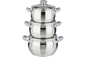 DANIKS Modern Zestaw Garnków ze Stali Nierdzewnej 2 L + 3 L + 4 L | Rondel Indukcyjny ze Szklaną Pokrywką i Silikonowe Uchwyty | Garnek do Gotowania ze Skalą Pomiarową