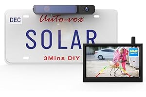 AUTO-VOX Camera de Recul Solaire avec Moniteur 5 Pouces, Caméra de Recul sans Fil Signal Stable Alimentée par Batterie, IP69k Caméra de Recul Voiture Étanche pour Caravane/Camping Car/Van/Remorque