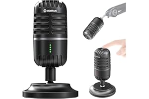 Moman USB Microphone à Condensateur, Micro Gaming pour PC Phone Ordinateur Portable et PS4&5, avec Muet du Bruit, pour Streaming, Enregistrement,Vocal,Podcast,Twitch