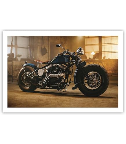 Poster Déco Moto Vintage Harley Davidson - 4 Parties - 131 X 62 Cm - Impression Papier
