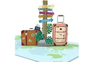 MOKIO® Biglietto Auguri Pop-Up – Viaggio – Biglietto di compleanno 3D per una vacanza o come biglietto di auguri per un compleanno o un addio