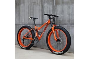 JAMCHE 26Inch Mountain Bikes, Adult Fat Tire Mountain Trail Bike, 27 Speed Bicycle, High-carbon Steel Frame Full Suspension Dual Disc Brake, 4.0 Inch Thick Wheel Mountain Snow Beach Bikes