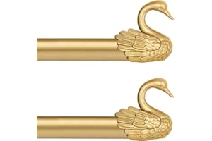 TANGWIN Gold Decorative Curtain Rods for Windows:Adjustable Farmhouse Curtain Rod for Bedroom Living Room,Heavy Duty Rustic Drapery Rods with Vintage Swan Finials Easy Install,Brass Gold 2 Pack 18-45"