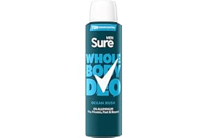Sure Men Ocean Rush Whole Body All Over Body Deodorant Spray with a herbal & woody fragrance and 72 hour odour control 150ml