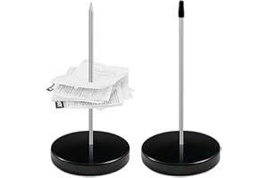 gaoduanluoluo 2 Pièces Porte Mémo pour Factures, Pique-Note en Métal, Facture Aiguille avec Rond Support Base, Pique-Fiches Porte Mémo pour Restaurant Cuisine Bureau Hôtel (Noir)