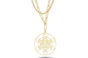 SIPURIS Collier cube de Metatron pour homme et femme - Archanges sacrés - Roi Salomon - Collier en acier inoxydable - Pendentif géométrique creux - Amulette