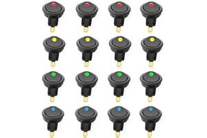 CESFONJER 16 Pcs LED illuminato interruttore, pulsante interruttore rotondo DC 12 V 20 A on/off SPST interruttore a bilanciere per auto barca camion rimorchio 4 blu +4 verde +4 giallo +4 rosso