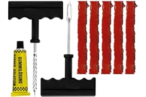 PARENCE.- Kit de Réparation de Pneu Tubeless - 5 Mèches 100 mm + Colle 10 ml + Fraise & Poinçon avec Poignée en T - Kit Crevaison Moto, Voiture, Quad, Vélo