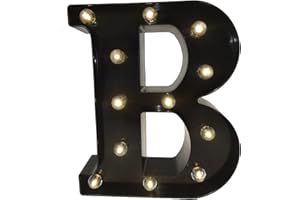 PROYATECH Black Alphabet Marquee Letters LED 26 Alphabet Light Up Letters with Diamond Bulb Battery Powered Led Letter for Wedding Birthday Christmas Home Bar Decoration Party Night Light (Black Letter B)