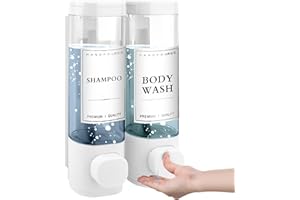 MEKOTRIN Distributeur de Savon Mural, Distributeur Gel Douche, Distributeur Double de Shampoing et Après-shampoing sans Perçage ABS pour Salle de Bain Cuisine Marché Hôtel Restaurant 300ML*2(Blanc)