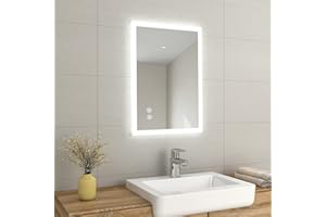 EMKE 500 X 700 mm Backlit Illuminated Bluetooth Bathroom Mirror with Shaver Socket, Wall Mounted Multifunction Bathroom Vanity Mirror with LED Lights and Demister Pad, Energy-Saving LED Smart Mirror