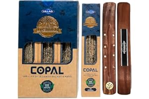 Aromasenses.- Incienso Copal Sahumerio Orgánico Ullas 100% Natural - Hecho a Mano - 25 gr x 12 = 300gr - Relajación - Meditación - Yoga + 1 Tablilla Aromasenses